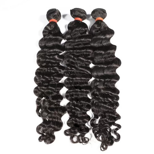 Mixed Strands Luxury Hair The Crimp Deep Wavy Weft Bundles #1B Dark Brown 100% Virgin Human Hair Extensions