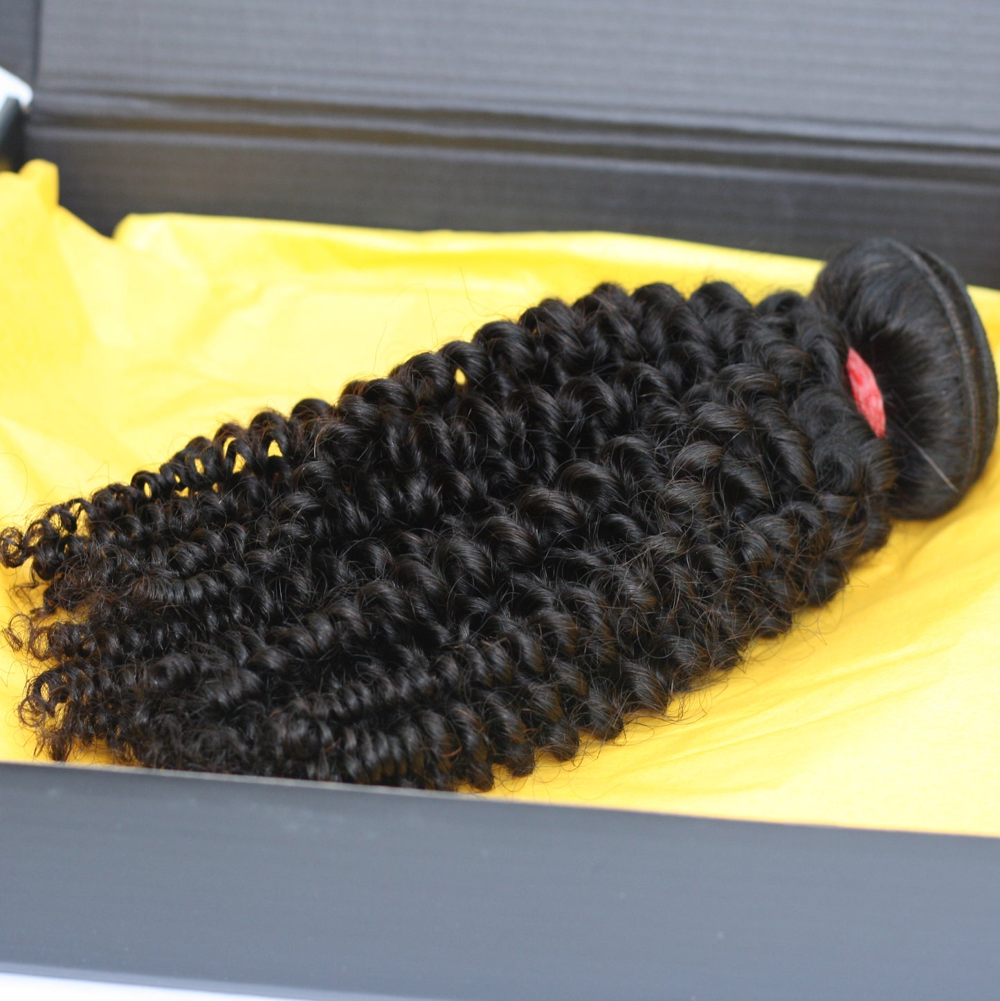 Mixed Strands Luxury Hair #1B Dark Brown Tight Coil Kinky Curly Weft Bundles 100% Virgin Human Hair.